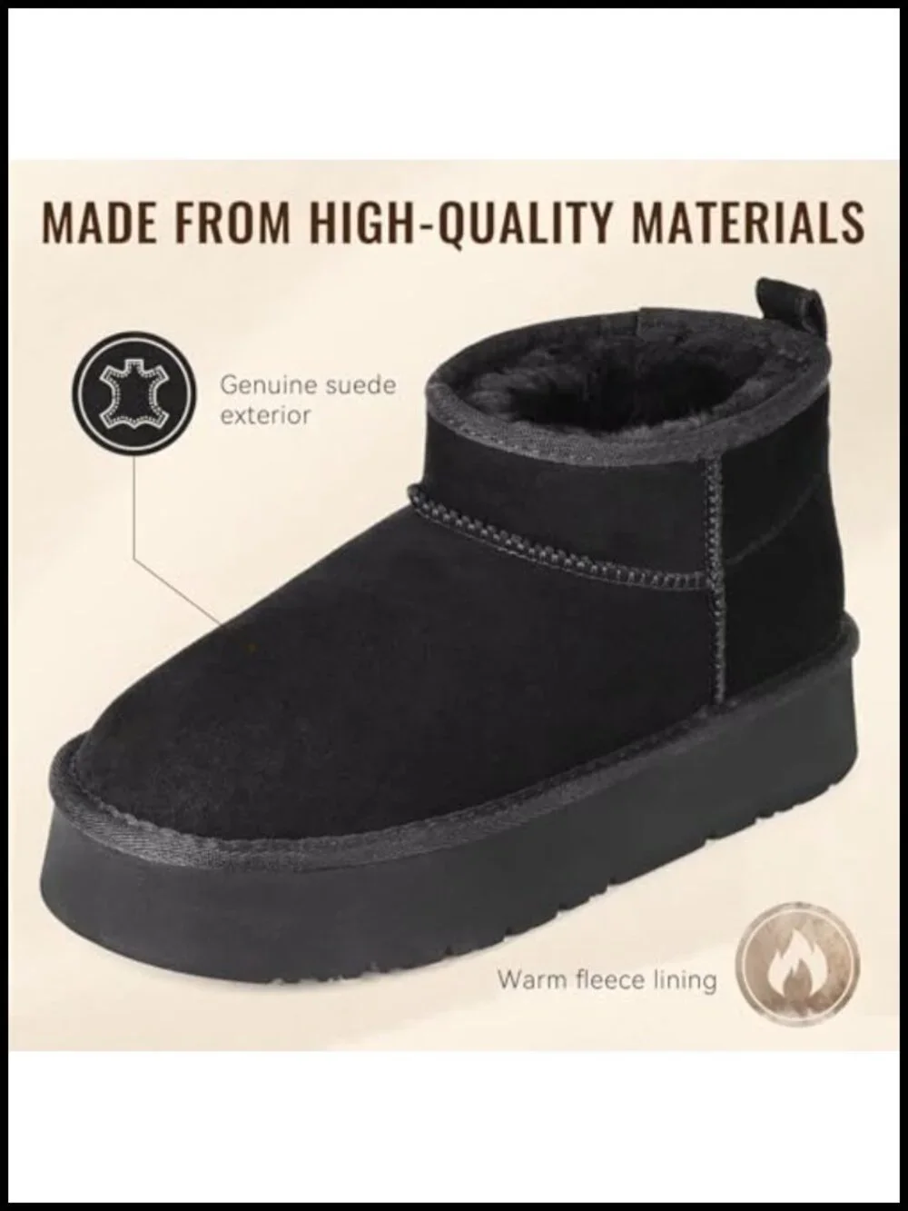 Genuine Suede Ankle Platform Boots with Cozy Faux Fur Lining